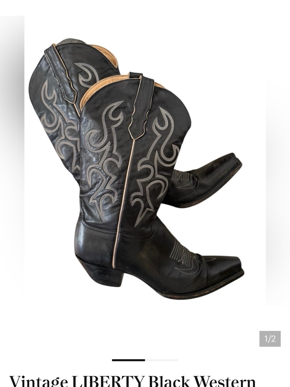 Liberty Black Leather Western Cowboy Boots with Contrast Stitching